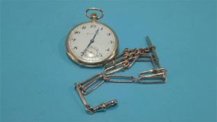A Gentleman's 9ct gold Grosvenor pocket watch and a 9ct gold chain (weight of chain 23.3 grams)