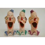 Three Continental novelty clown porcelain match holders