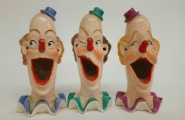 Three Continental novelty clown porcelain match holders