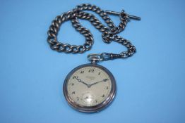 An 800 standard silver pocket watch and a silver chain
