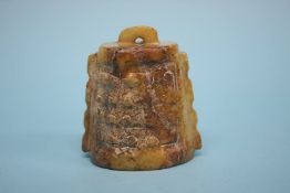 A small hardstone carved bell. 6cm high