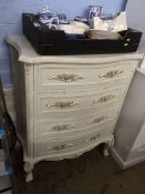 A cream serpentine chest of drawers, 76cm wide