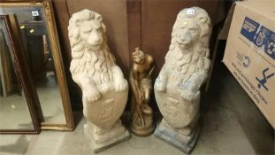 Pair of garden lion statues