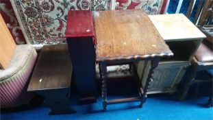 Oak bedside cabinet, oak stool etc.