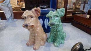 Pair of Sylvac dogs, 'Made in England Sylvac', green dog number 1379, brown dog number 1579