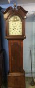 An oak long case clock by J. Hoys of Kelso with painted dial, eight day movement and two