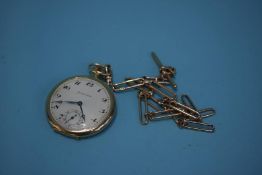 A 9ct gold pocket watch together with a 9ct Albert