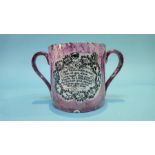 A Sunderland purple lustre Masonic loving cup, 'Hail ! Masonry Divine Glory of Ages Shine', 12.5cm