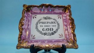 Sunderland lustre plaque 'Prepare to meet thy God'