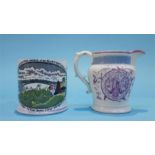 A Sunderland lustre tankard with a view of the Iron bridge over the Wear and a Masonic cream jug,
