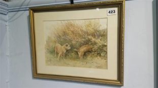 Ralph Johnson (1896-1980), watercolour, signed, 'Two terriers hunting', 19 x 27cm