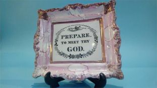 Sunderland lustre plaque 'Prepare to meet thy God'