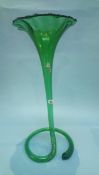 A large green 'Fait Main', glass decorative vase 'Fait a la main' with flared trumpet shaped rim,