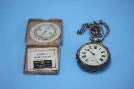 A silver pocket watch and Albert, the fusee movement signed 'Aaron Jackson Sunderland', together