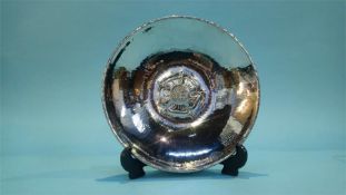 A Keswick School silver plated circular shallow dish, stamped D403, 21cm diameter
