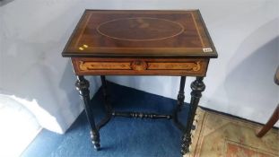 A Victorian Ladies writing desk, the top cross bounded in rosewood, walnut and fruitwood, opening to