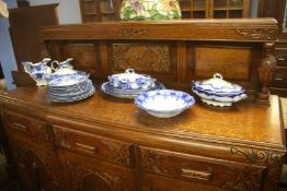 Assorted blue and white dinner china