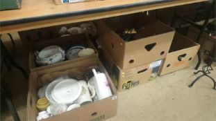 Two boxes of China and various tools