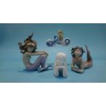 Two Lladro mermaids and two other figures (4)
