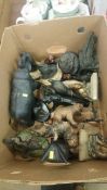 A box of spelter, wood and resin animals etc.