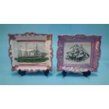 Two Sunderland lustre wall plaques, one showing a paddle steamer, the other a tall sail ship