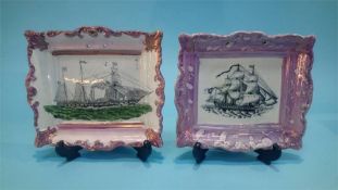 Two Sunderland lustre wall plaques, one showing a paddle steamer, the other a tall sail ship