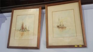 P. Ross, pair, watercolour, signed, dated, 'Sailing vessel at sea'