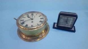 A brass ships clock and a 1930's mantel clock (2)