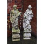 Two garden statues on plinths