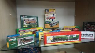 A collection of boxed Corgi and a Hornby '0' gauge locomotive