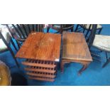 An Oriental brass work inlaid magazine rack and an occasional table