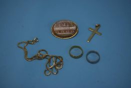 Two 18ct gold rings and a chain etc.