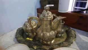A Middle Eastern white metal tea service
