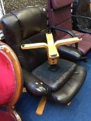 Brown leather swivel chair and stool