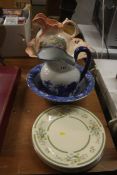 Two wash sets and six Royal Doulton dinner plates