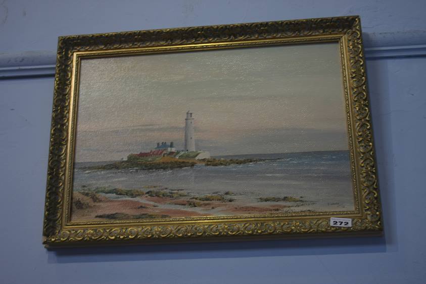 S White, oil on board, signed, dated 1975, 'St Mary Island' - Image 2 of 2