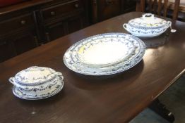 Blue and white meat plates and tureens