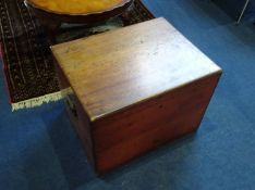 A small teak travelling trunk with pull out tray, 61cm wide