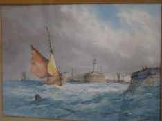 W. Stewart, watercolour, signed, 'Sailing vessels entering the harbour'
