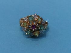 A 9ct gold ring, set with diamonds and multicoloured stones, size 'N', 5.2grams