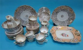 A Spode dish and a 19th century tea set, decorated with seaweed