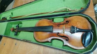 Violin and bow, with coffin case