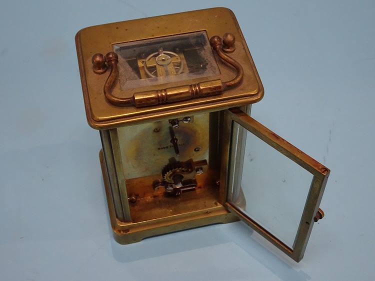 A brass four glass Carriage clock, French movement, unsigned dial - Image 4 of 4