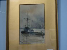 Albany E. Howarth (1872-1936), watercolour, signed, 'Vessels in the harbour loading coal', 22 x 13.