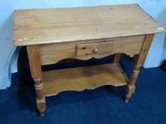 A pine single drawer side table, 91cm wide