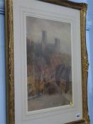 Harry T. Hine (1845-1941), watercolour, signed, 'Autumn Sunset Durham Cathedral from