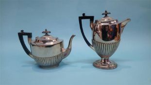 A Walker and Hall semi fluted tea pot and water pot