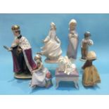A Capo di Monte figure of Prince Charles and a selection of Lladro and Nao (7)