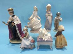 A Capo di Monte figure of Prince Charles and a selection of Lladro and Nao (7)