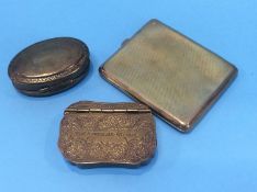 Two brass snuff boxes and a cigarette case